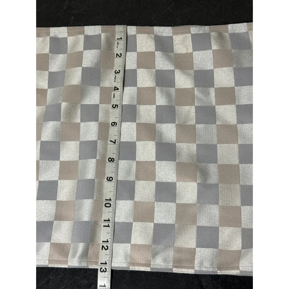 Silver Champagne Checkered Table RunnerTassels 13x60 Formal Dining Wedding Decor